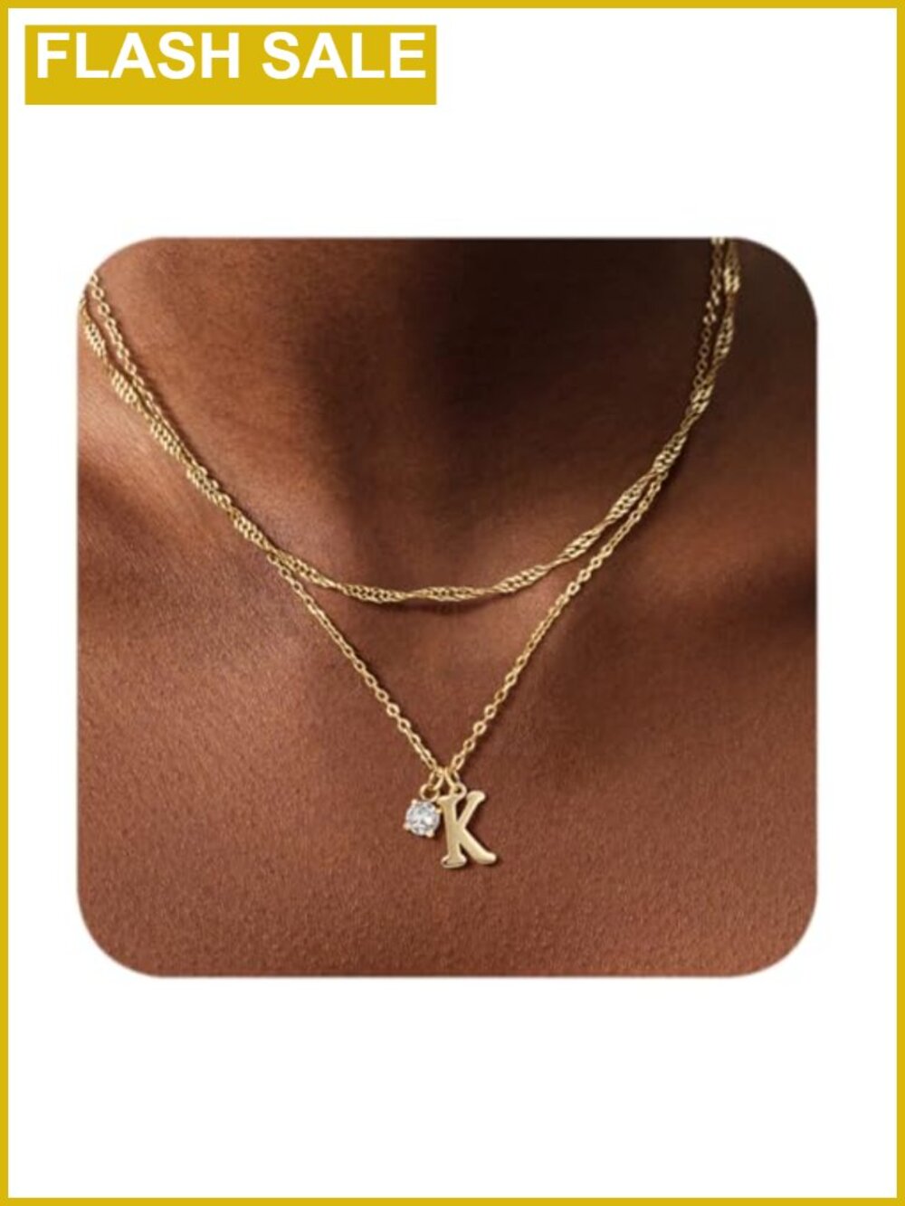 14K Gold Plated Initial K Necklace Set CZ Pendant Layered Dainty Chain